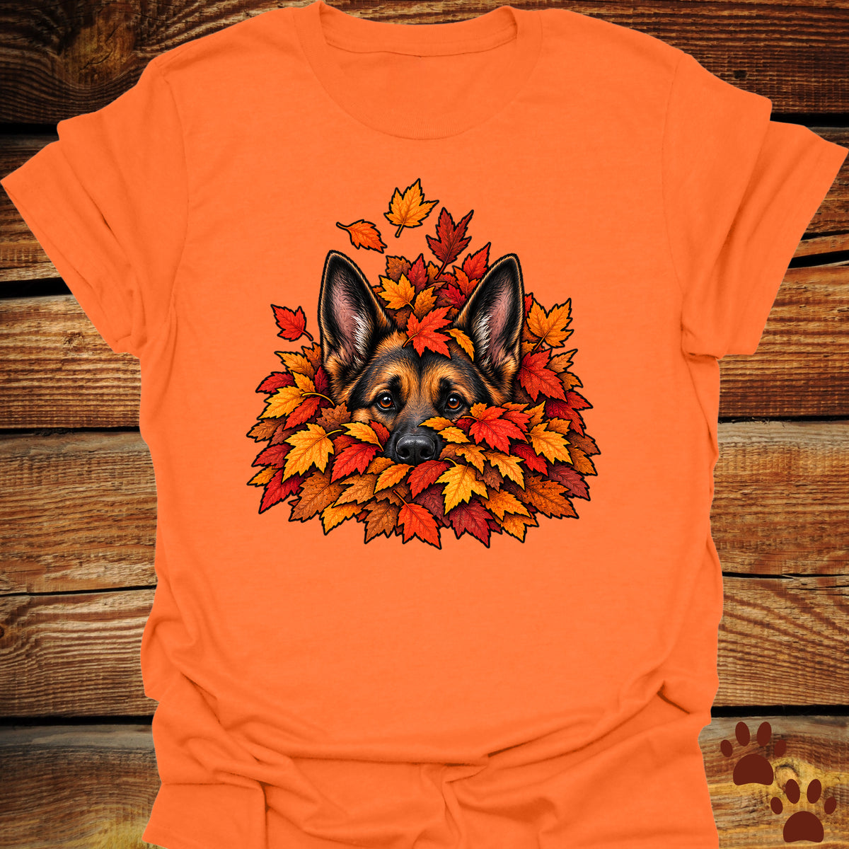 German Shepherd Leaf Pile T-Shirt - Front & Back Print