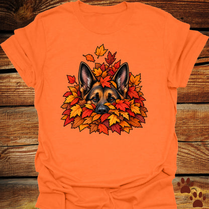 German Shepherd Leaf Pile T-Shirt - Front & Back Print