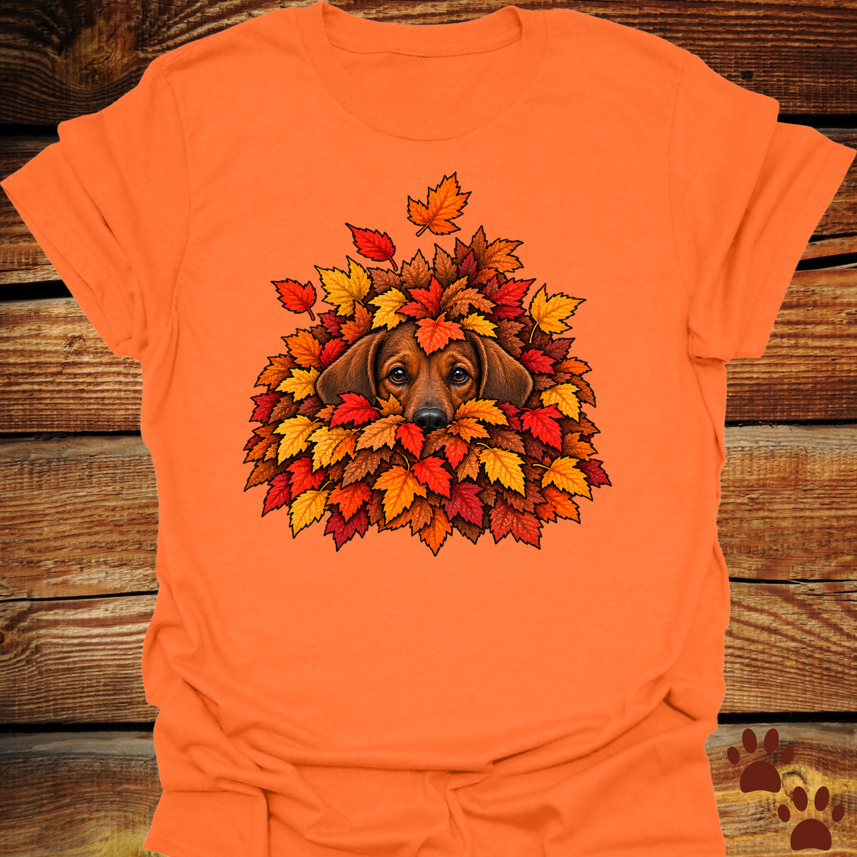 Dachshund Leaf Pile T-Shirt - Front & Back Print