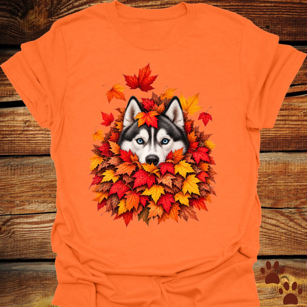 Husky Leaf Pile T-Shirt - Front & Back Print