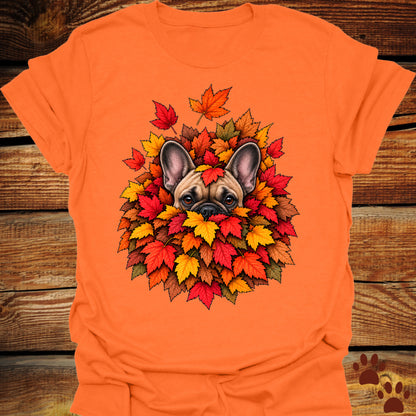 French (Frenchie) Bulldog Leaf Pile T-Shirt - Front and Back Print