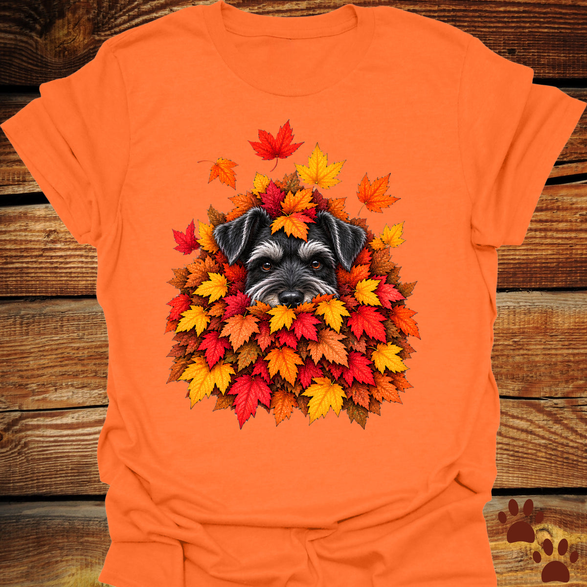 Schnauzer Leaf Pile T-Shirt - Front & Back Print