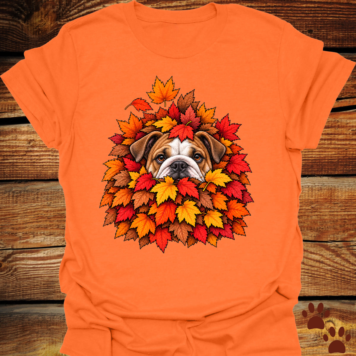 Bulldog Leaf Pile T-Shirt - Front & Back Print