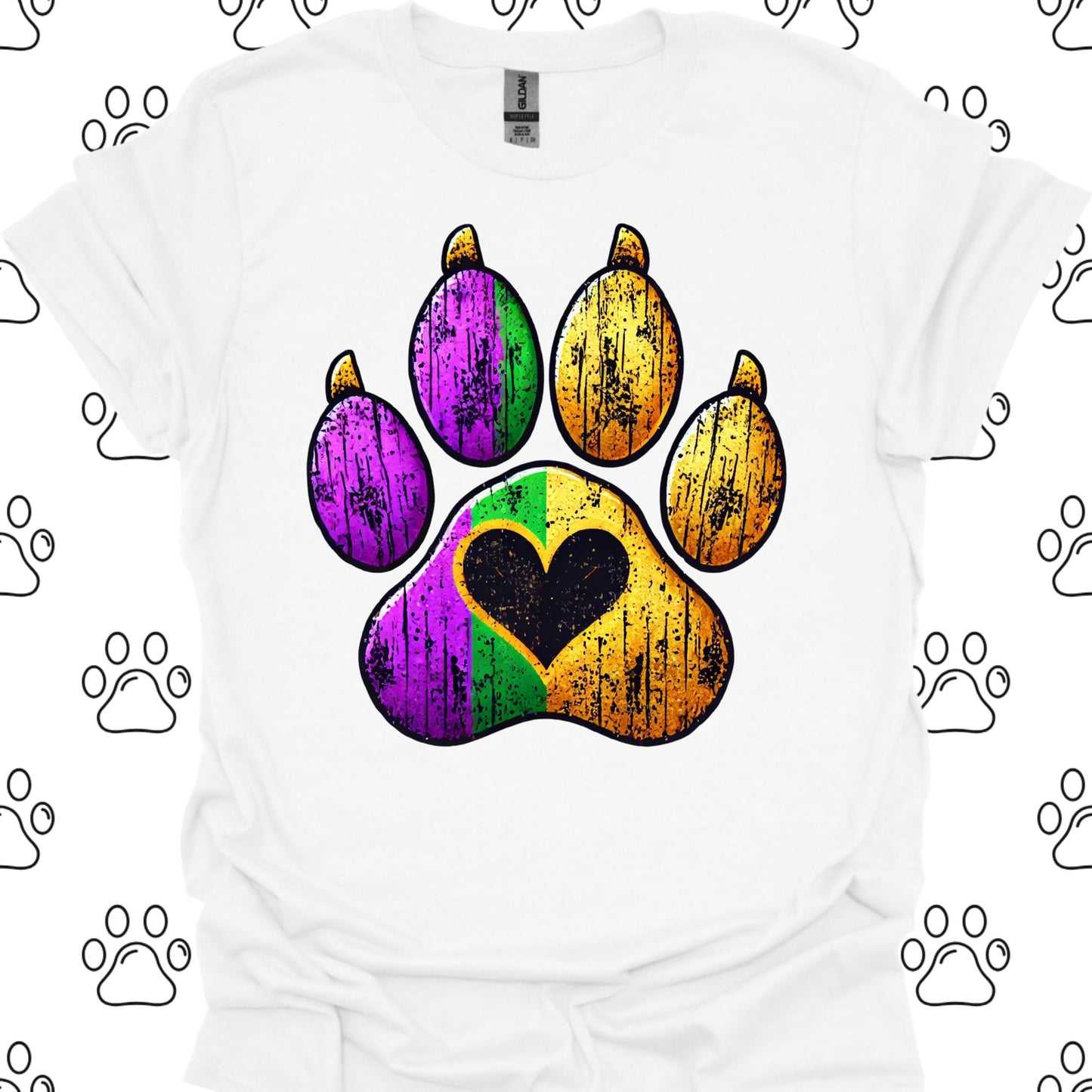Distressed Mardi Gras Paw Print T-Shirt