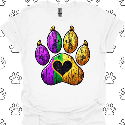 Distressed Mardi Gras Paw Print T-Shirt
