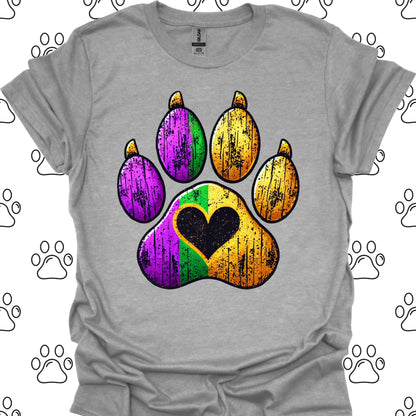 Distressed Mardi Gras Paw Print T-Shirt