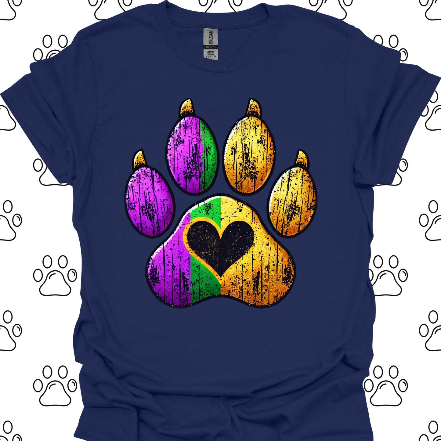 Distressed Mardi Gras Paw Print T-Shirt