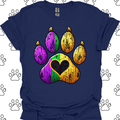 Distressed Mardi Gras Paw Print T-Shirt