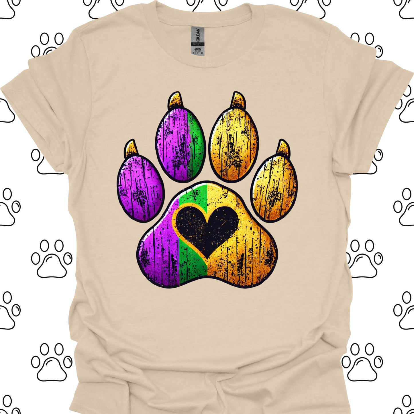Distressed Mardi Gras Paw Print T-Shirt
