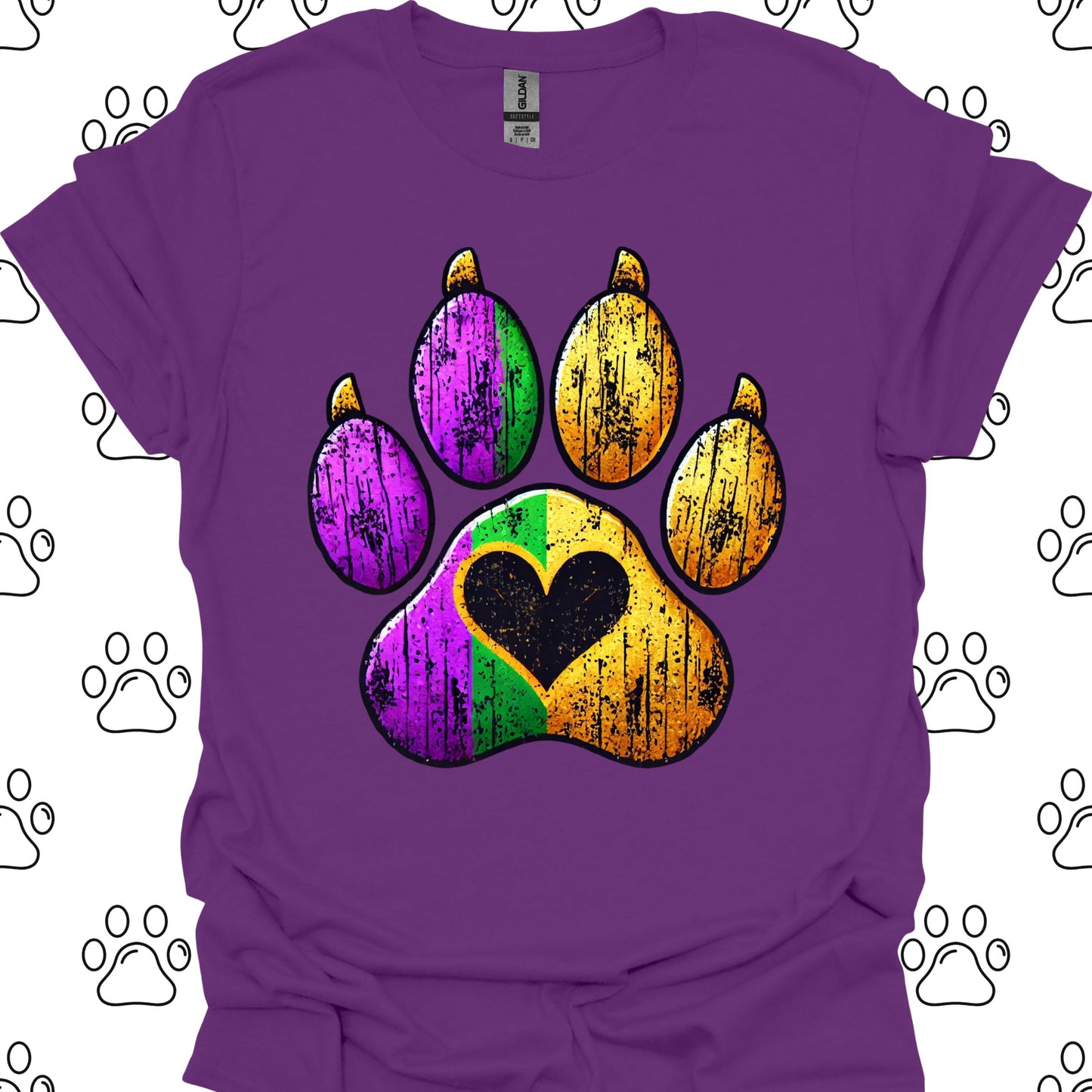 Distressed Mardi Gras Paw Print T-Shirt