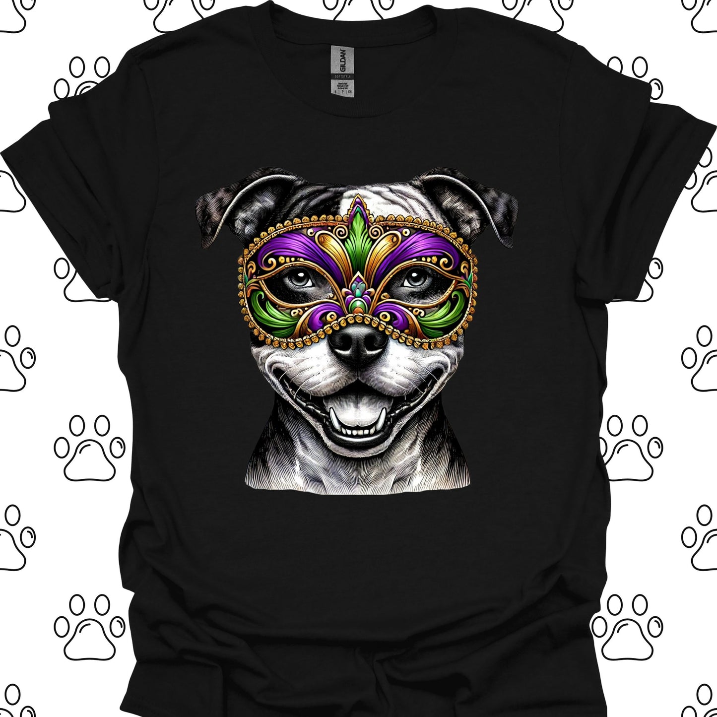 Pitbull Mardi Gras Mask T-Shirt