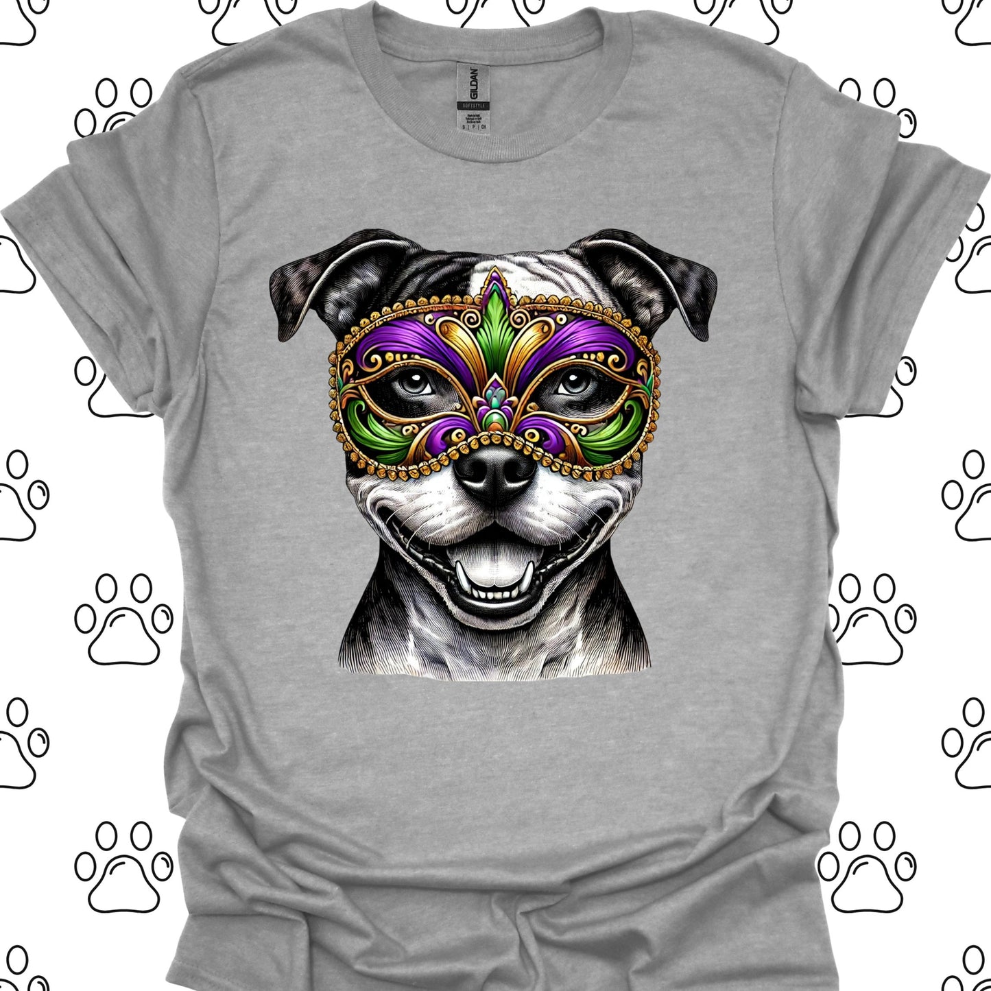 Pitbull Mardi Gras Mask T-Shirt