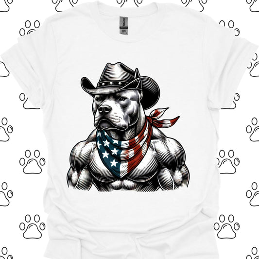 Pitbull Cowboy American Flag T-Shirt