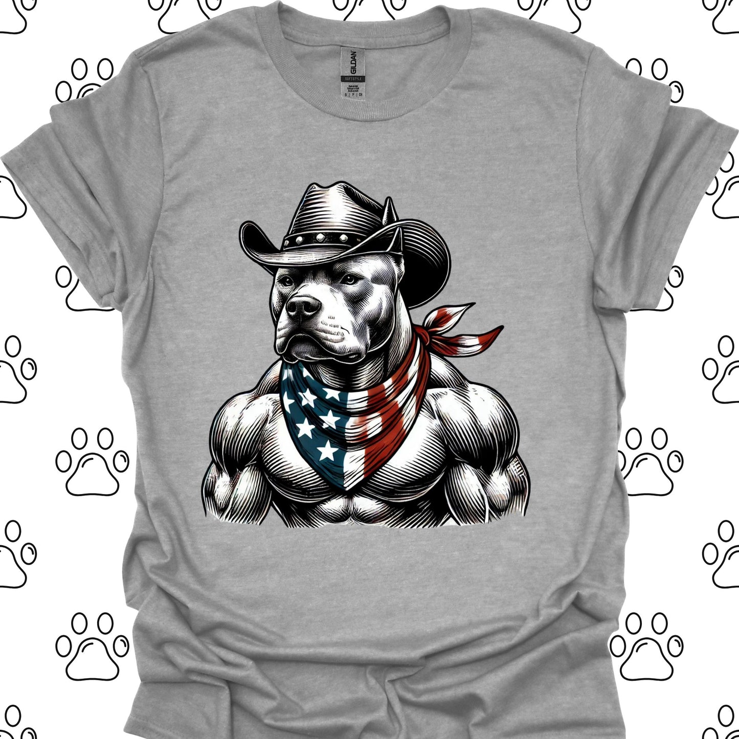 Pitbull Cowboy American Flag T-Shirt