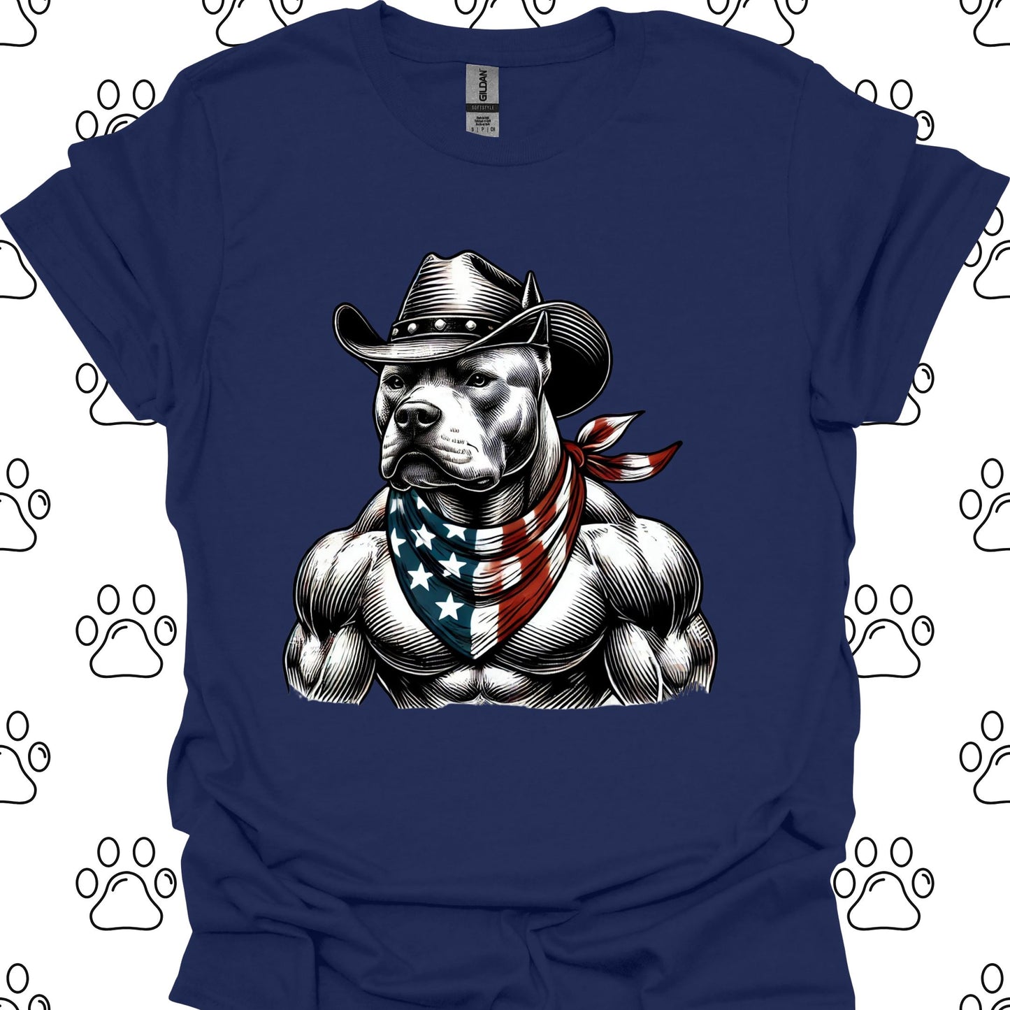 Pitbull Cowboy American Flag T-Shirt