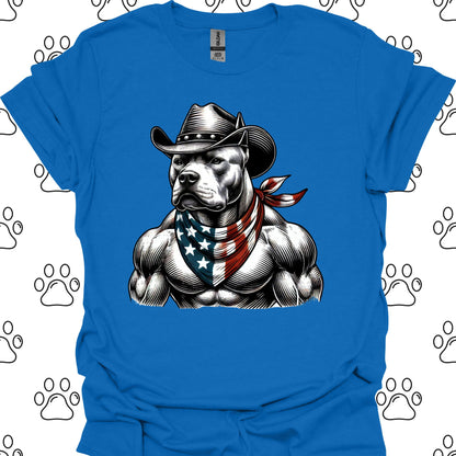 Pitbull Cowboy American Flag T-Shirt