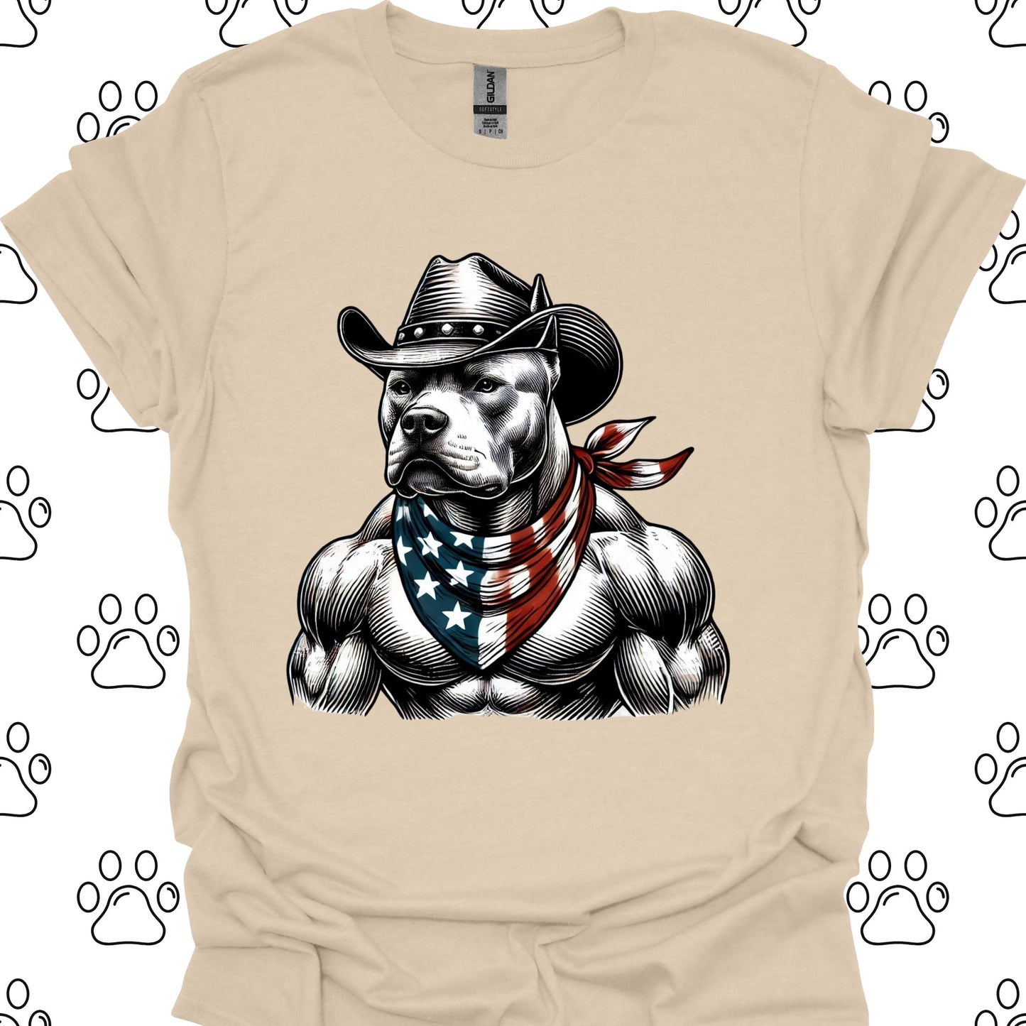 Pitbull Cowboy American Flag T-Shirt