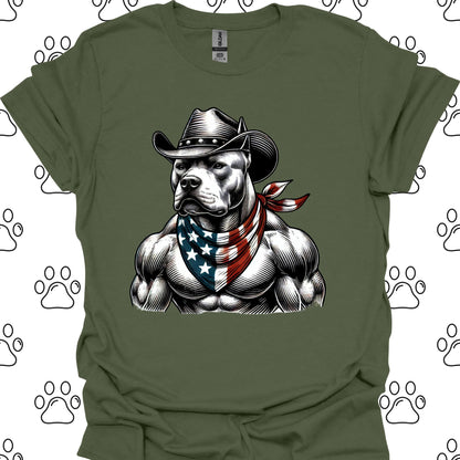 Pitbull Cowboy American Flag T-Shirt