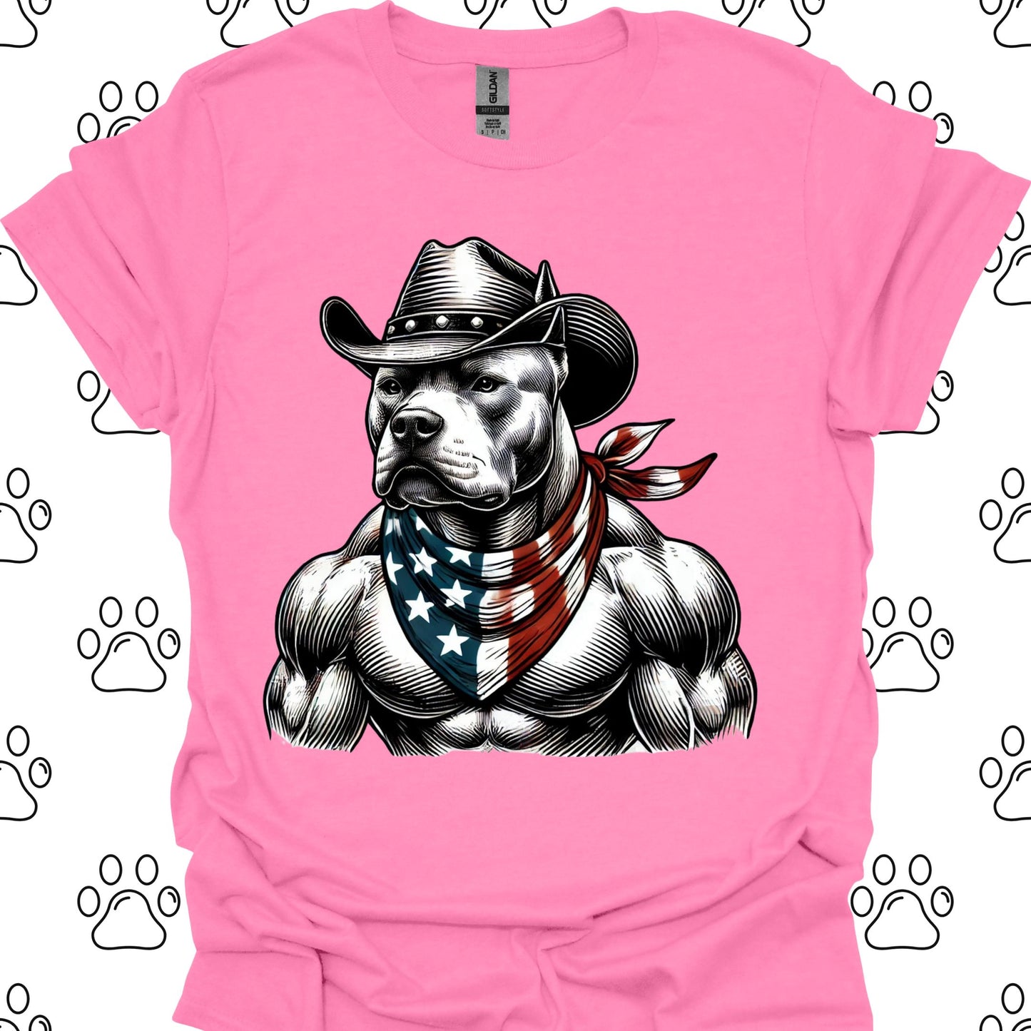 Pitbull Cowboy American Flag T-Shirt