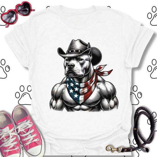 Pitbull Cowboy American Flag T-Shirt