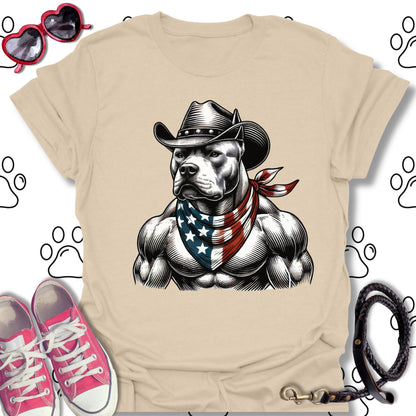 Pitbull Cowboy American Flag T-Shirt