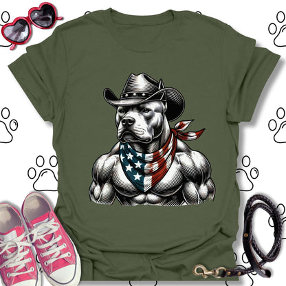 Pitbull Cowboy American Flag T-Shirt