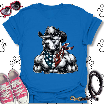 Pitbull Cowboy American Flag T-Shirt