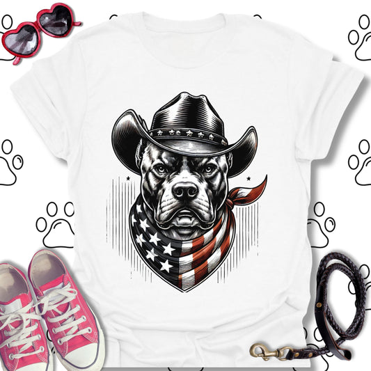 Pitbull Cowboy American Flag T-Shirt