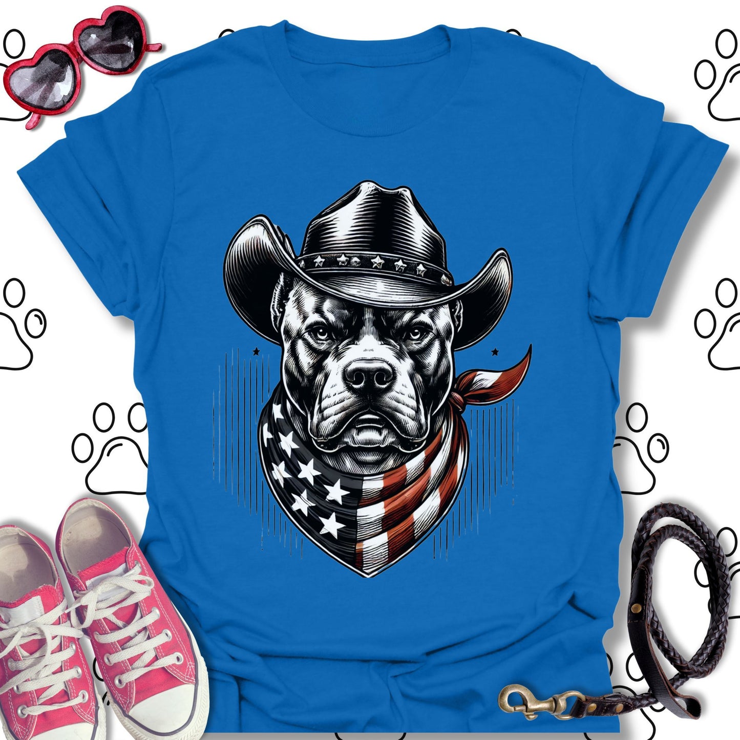 Pitbull Cowboy American Flag T-Shirt