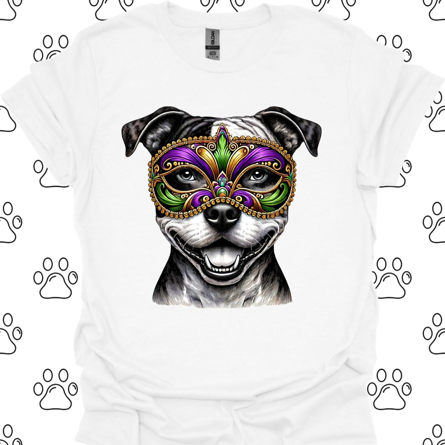 Pitbull Mardi Gras Mask T-Shirt