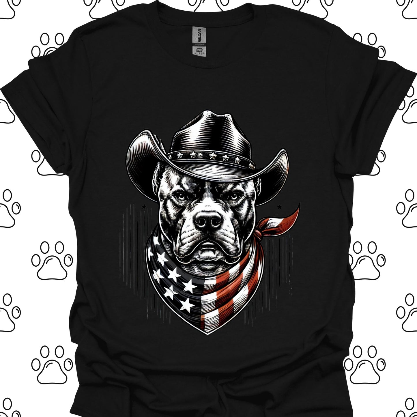 Pitbull Cowboy American Flag T-Shirt