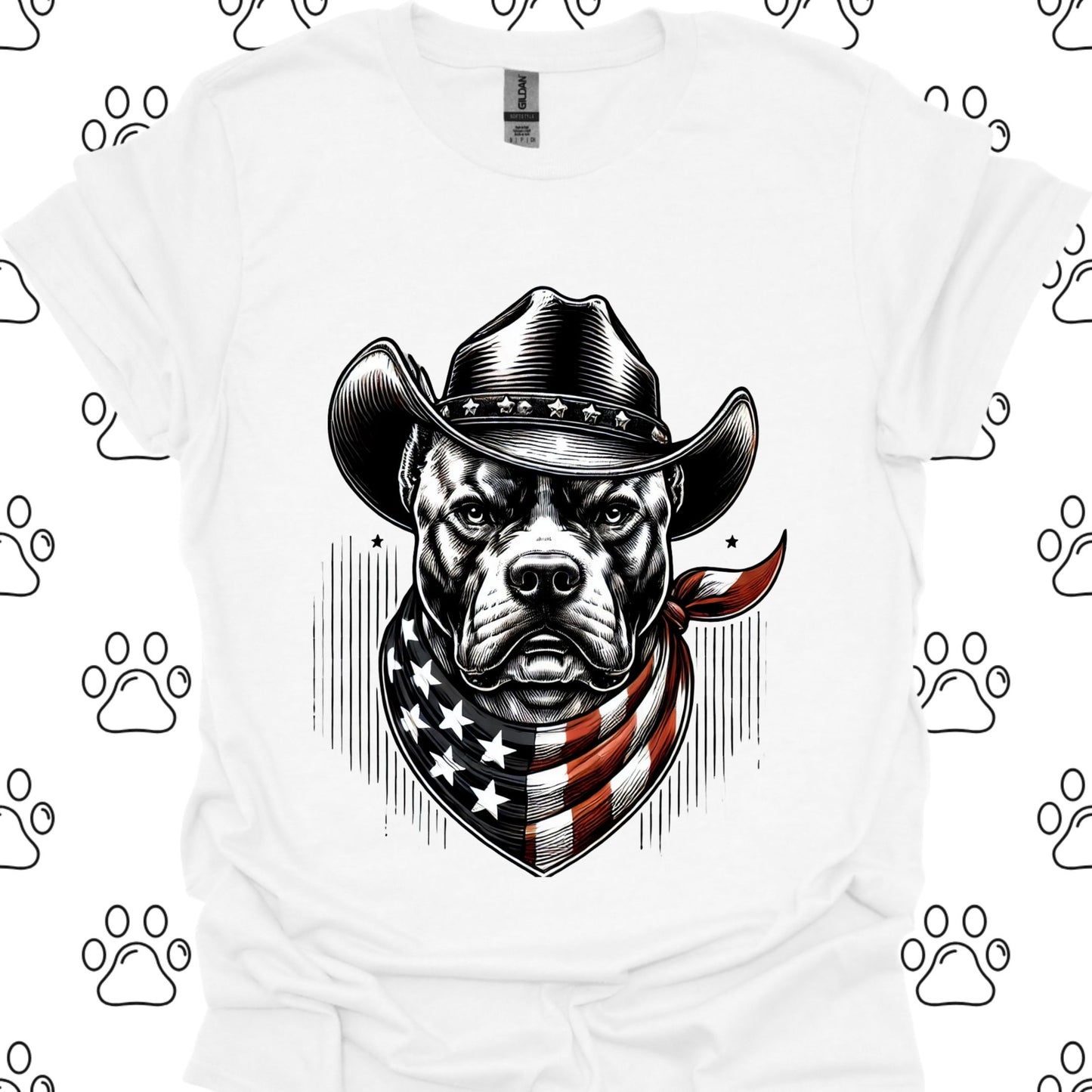 Pitbull Cowboy American Flag T-Shirt