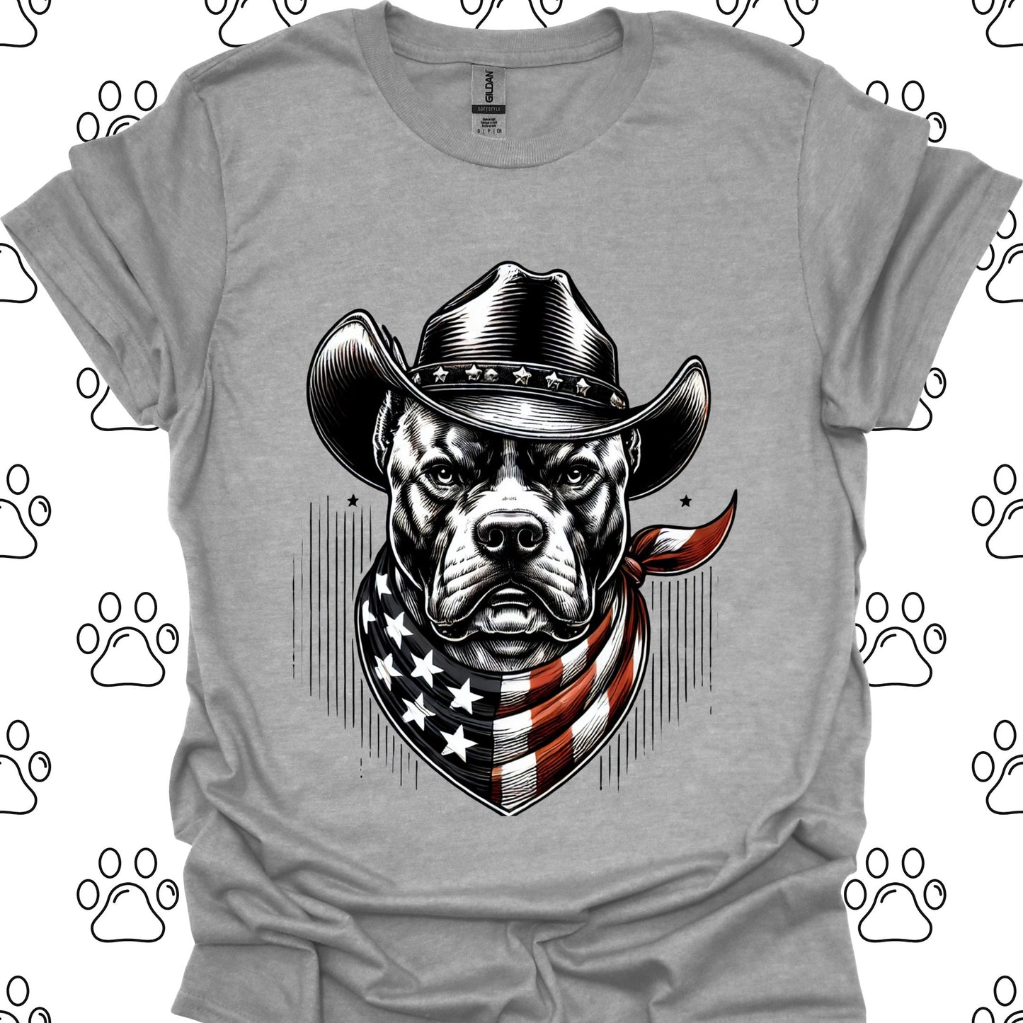 Pitbull Cowboy American Flag T-Shirt