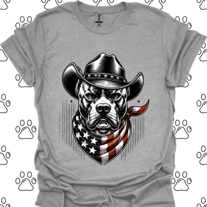 Pitbull Cowboy American Flag T-Shirt