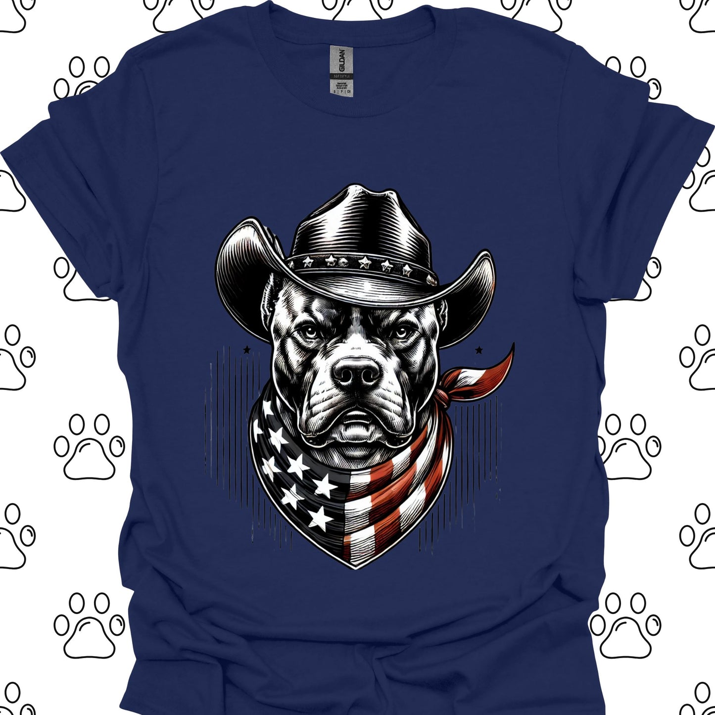 Pitbull Cowboy American Flag T-Shirt