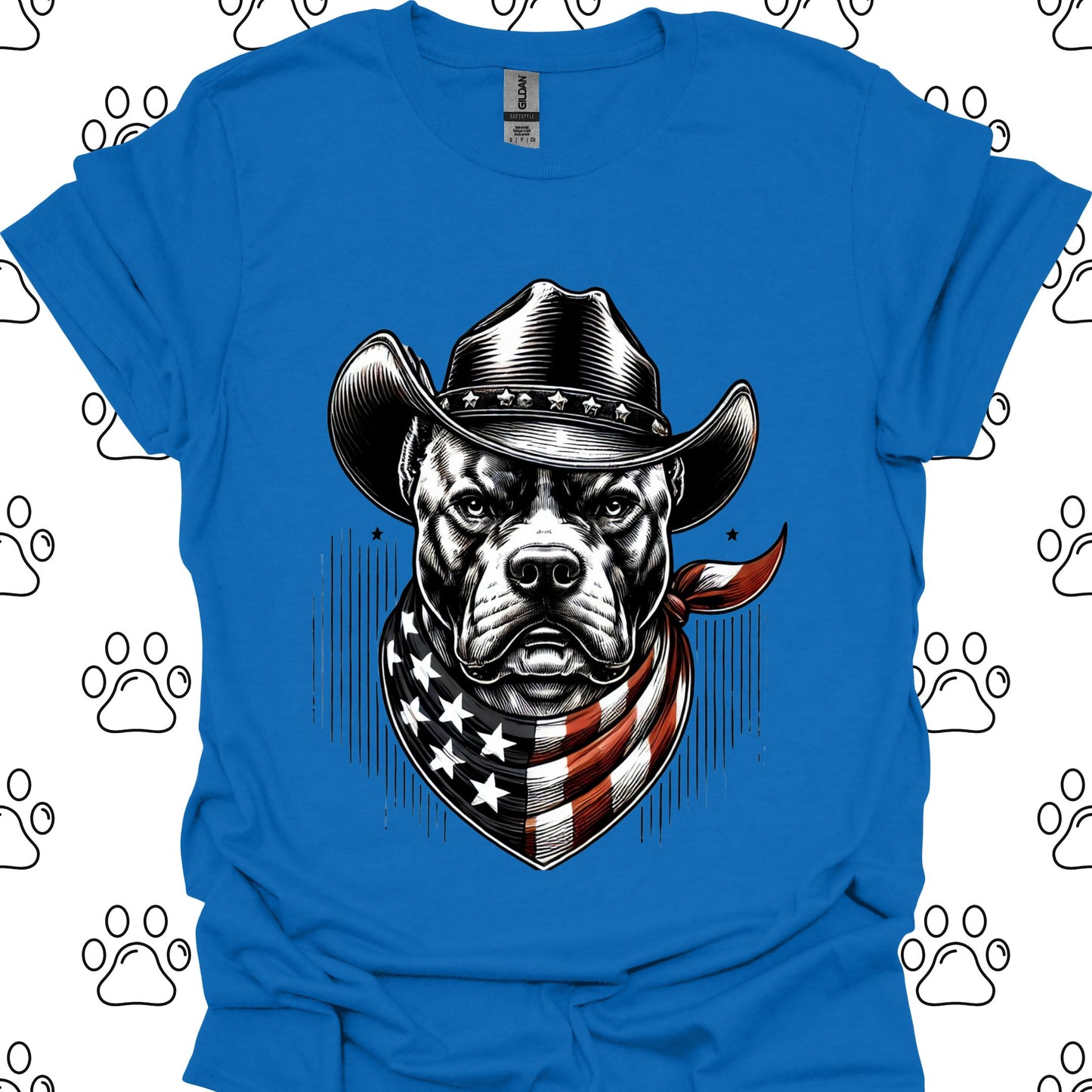 Pitbull Cowboy American Flag T-Shirt