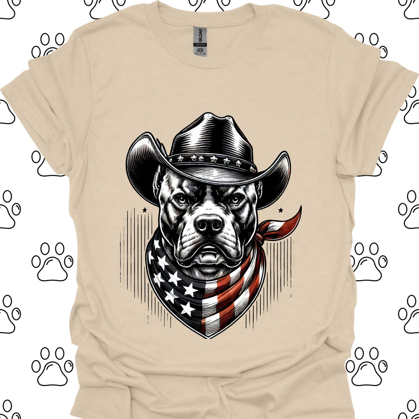 Pitbull Cowboy American Flag T-Shirt