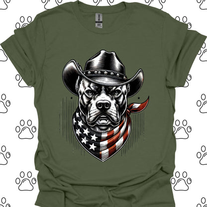 Pitbull Cowboy American Flag T-Shirt