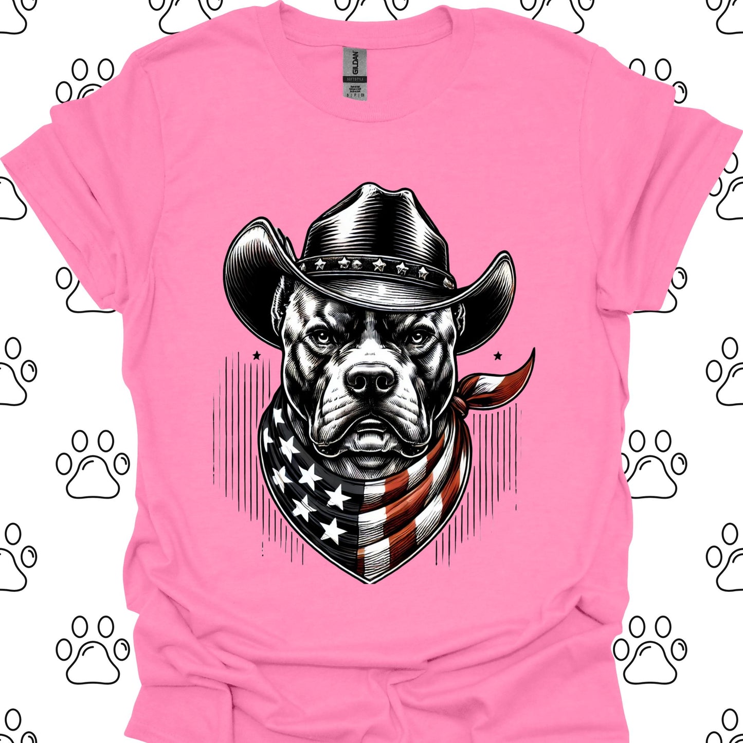 Pitbull Cowboy American Flag T-Shirt