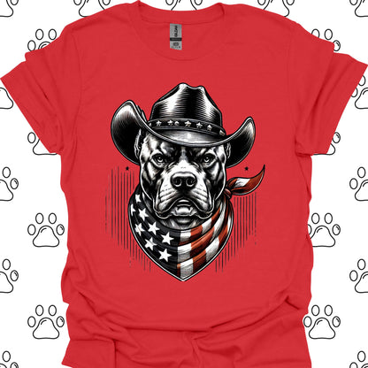 Pitbull Cowboy American Flag T-Shirt