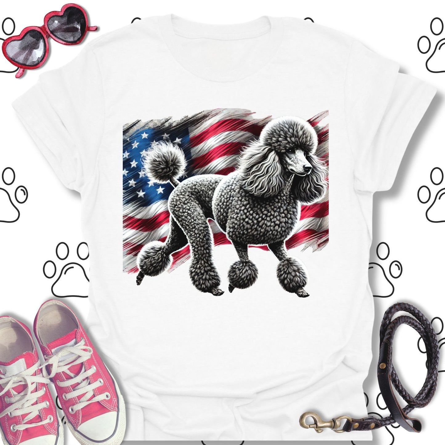 Poodle American Flag Patriotic T-Shirt
