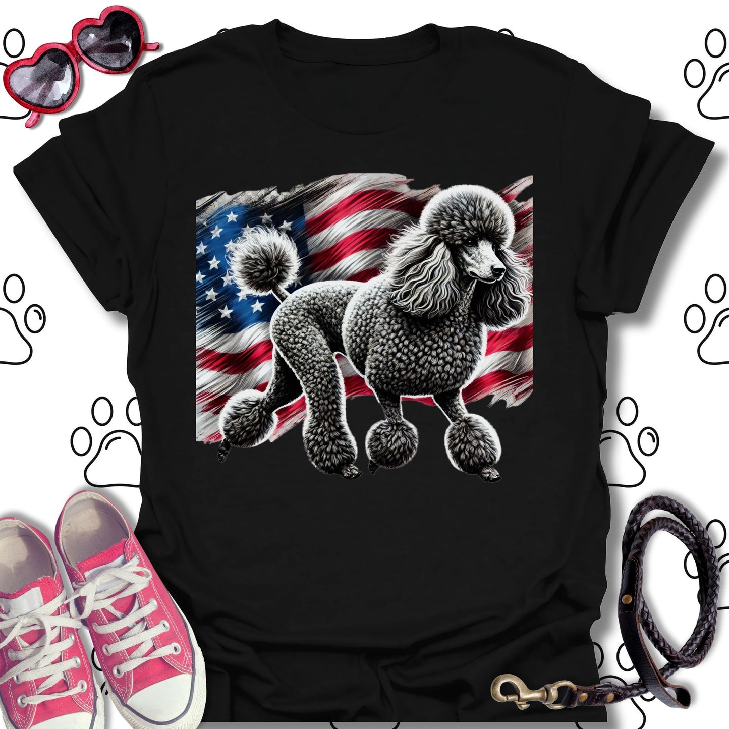 Poodle American Flag Patriotic T-Shirt