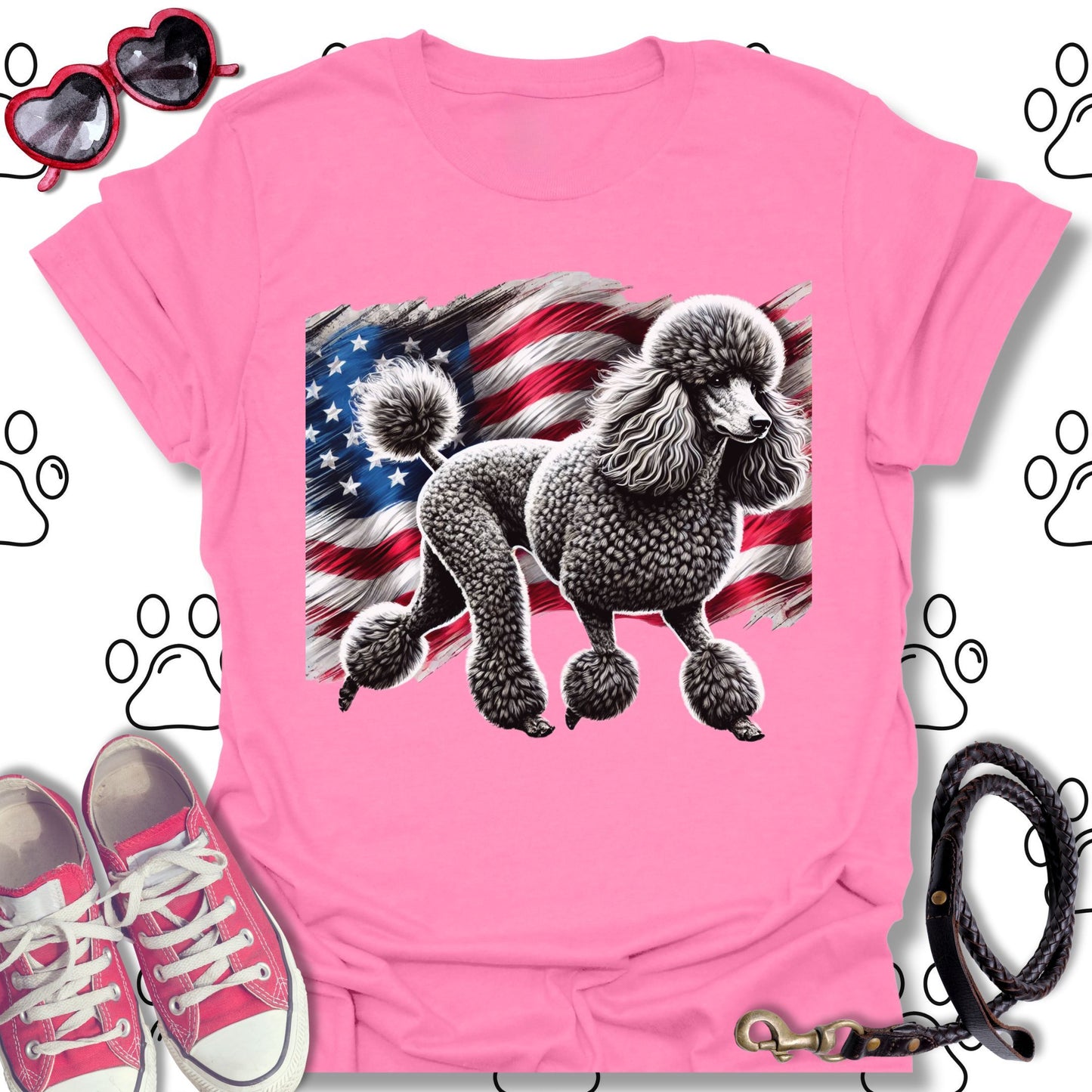 Poodle American Flag Patriotic T-Shirt