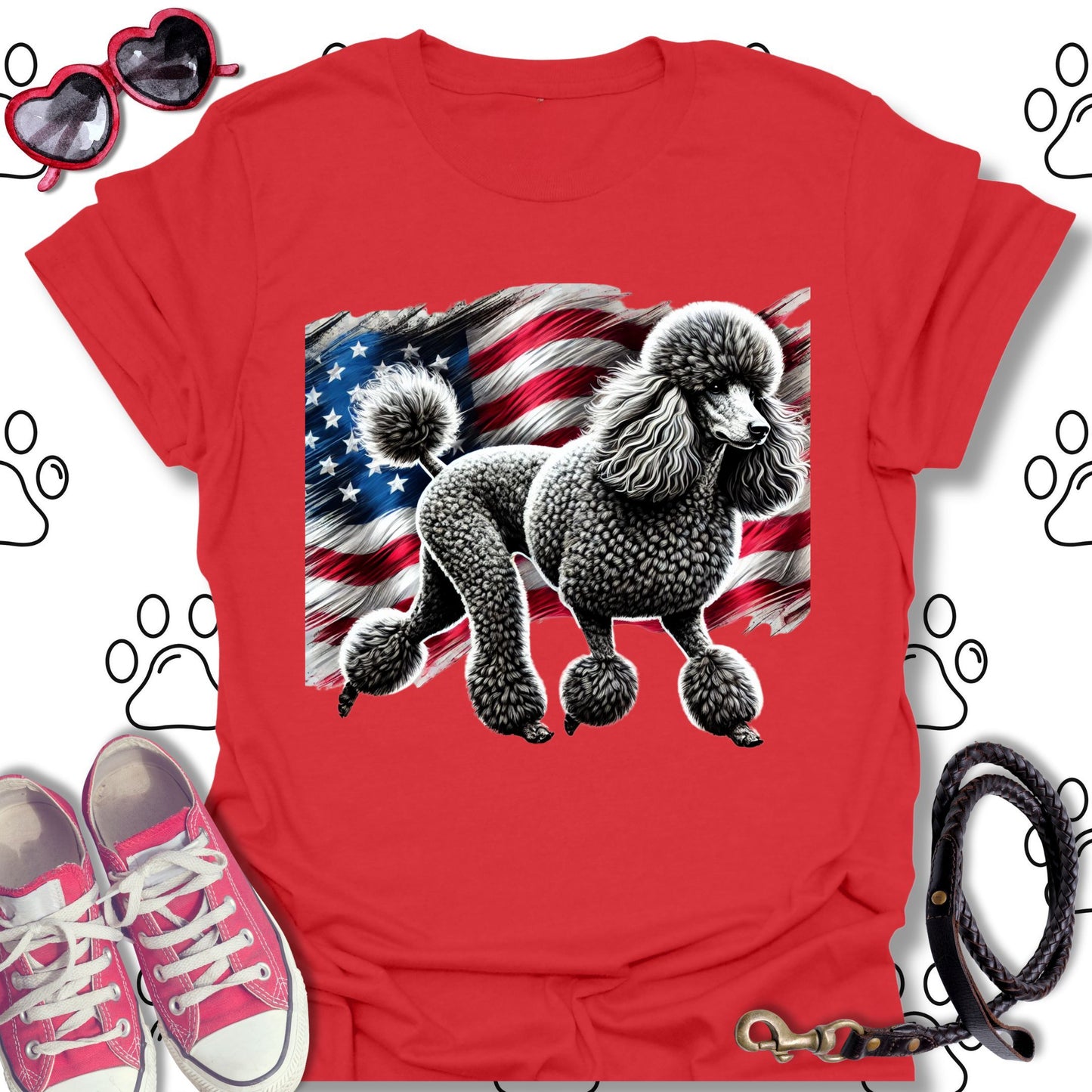 Poodle American Flag Patriotic T-Shirt