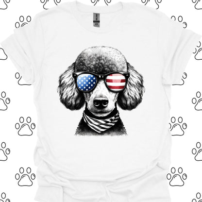 Poodle American Flag Sunglasses T-Shirt