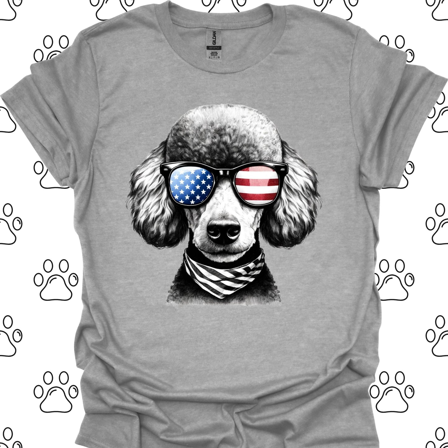 Poodle American Flag Sunglasses T-Shirt