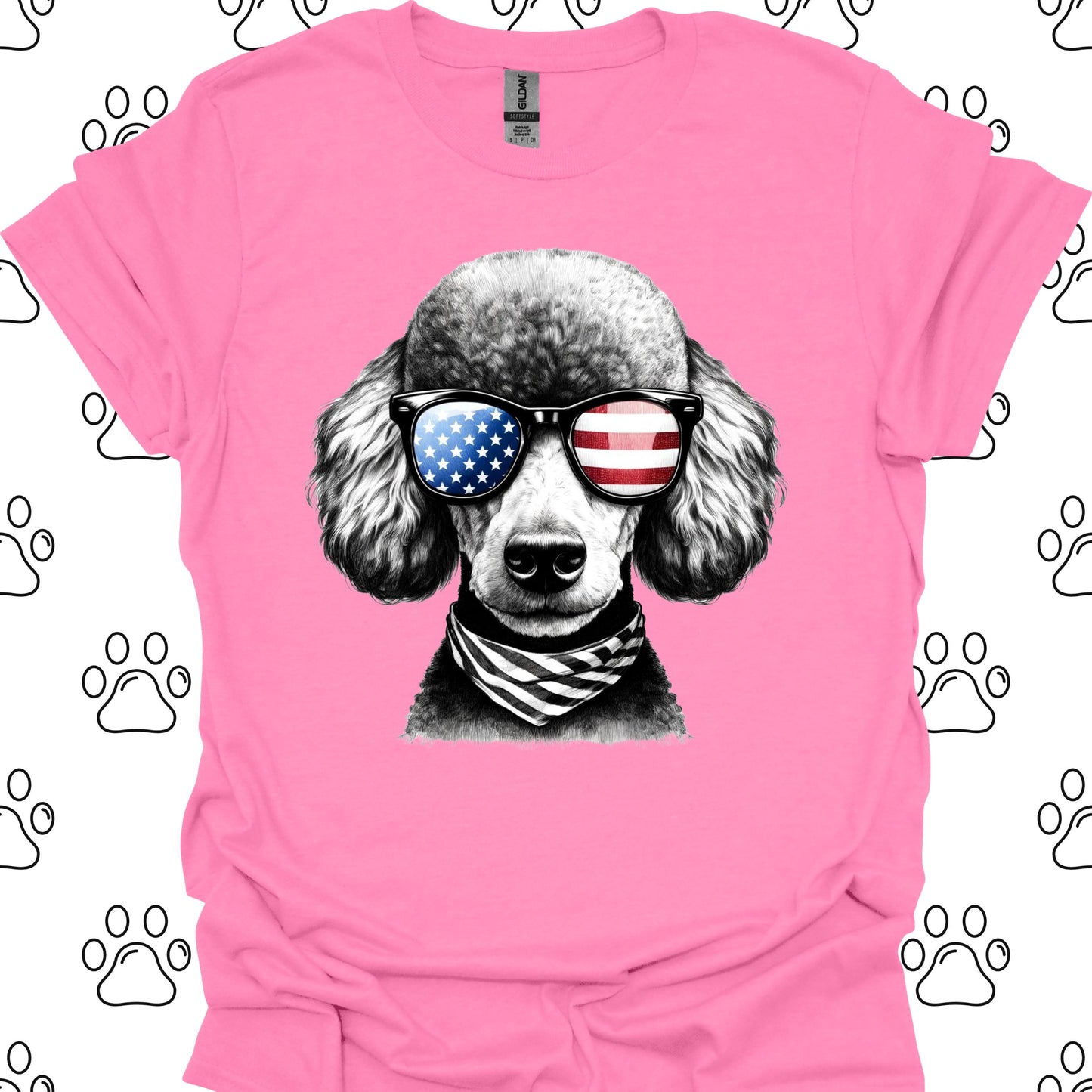 Poodle American Flag Sunglasses T-Shirt