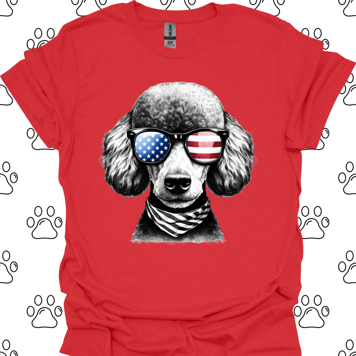 Poodle American Flag Sunglasses T-Shirt