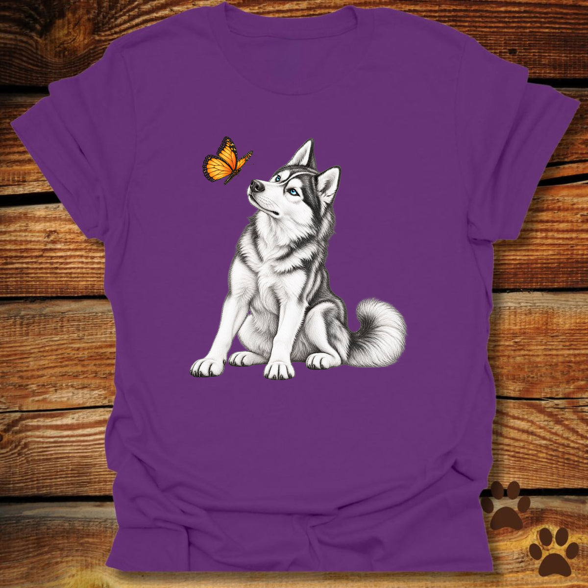 Blue-Eyed Siberian Husky Butterfly T-Shirt