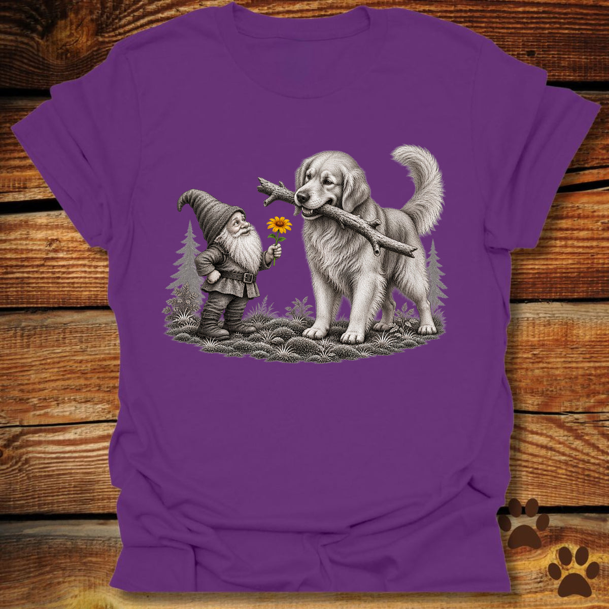 Gnome and Golden Retriever T-Shirt